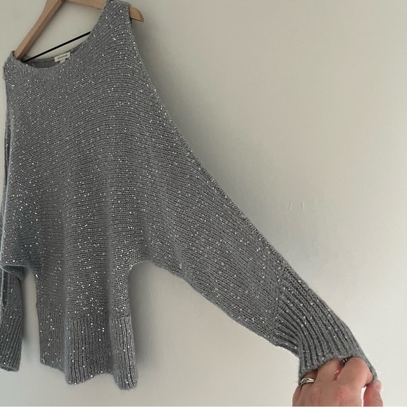 Boston Proper Mohair Open Sleeve Silver Sequin Sweater Grey Women’s Size Large - Picture 7 of 11